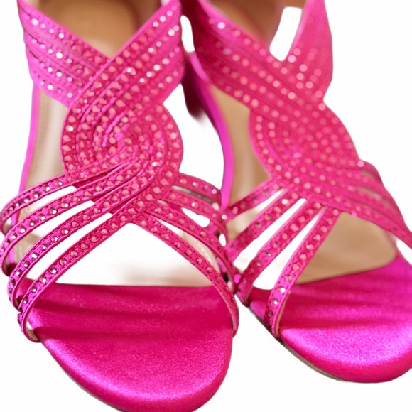 Pizz Annu Hot Pink Formal Satin Open Toe Shoes with a little bling! Size 8.5 - Picture 8 of 12